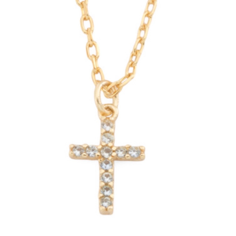 Argento Vivo Gold Cross Pendant Necklace with aqua cubic zirconia NIB
